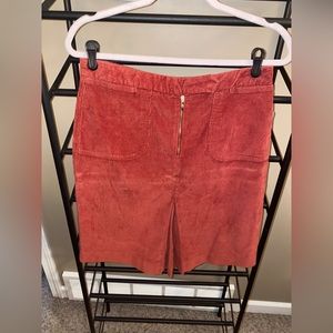 NWT Burnt Orange Corduroy Skirt with Zipper and Kick Pleats